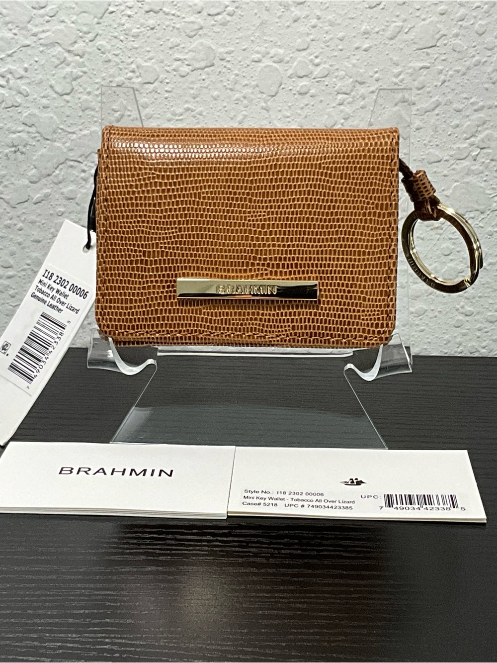 Brahmin Mini Key Wallet TOBACCO ALL OVER LIZARD Genuine LeatherNWT